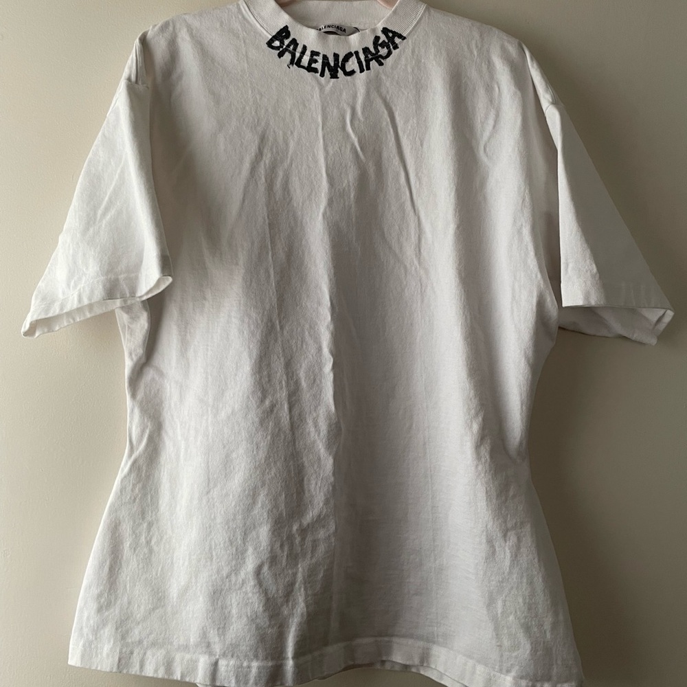 BALENCIAGA WHITE LOGO JERSEY COTTON TOP T-SHIRT